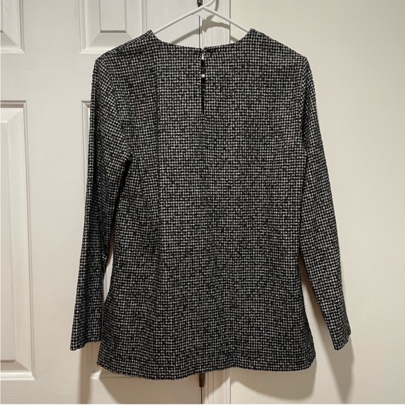 Zara Black White Tweed houndstooth Long Sleeve Blouse Medium - Picture 4 of 7